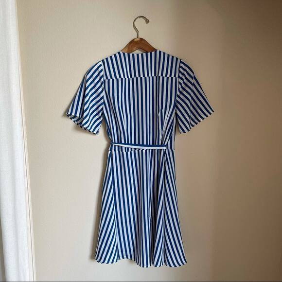 Anthropologie Family Affairs Blue and White Stripe Wrap Mini Dress S - Picture 5 of 7